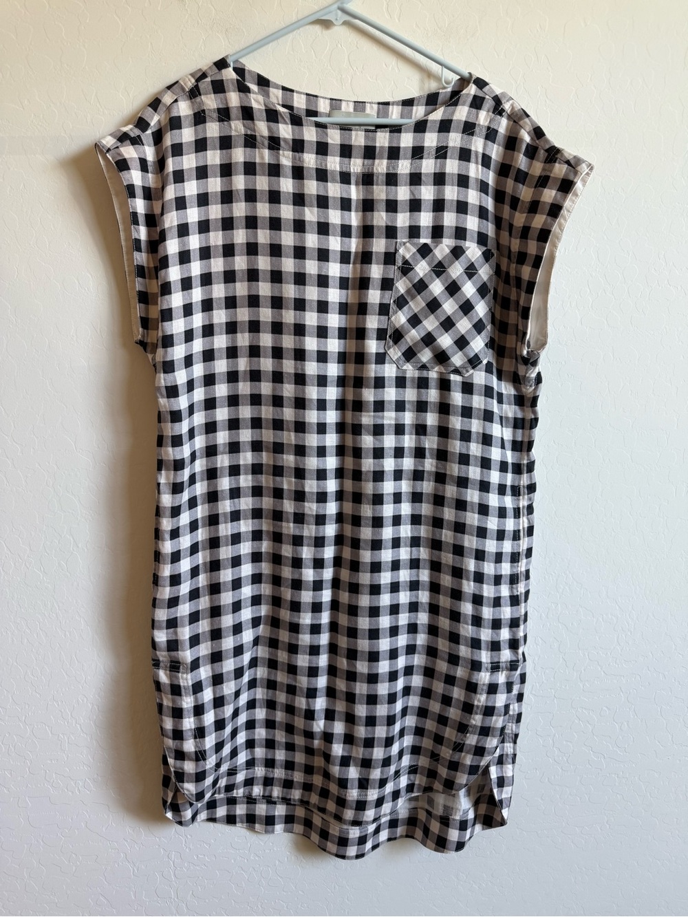 LEE MATHEWS Gingham Plaid Shift Tunic Dress Black White Checked Pocket 2 / US M